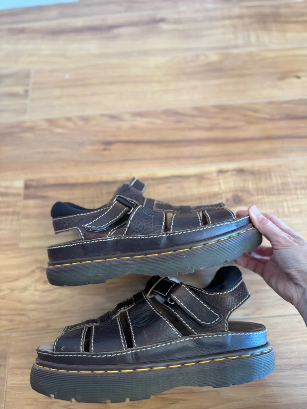 VTG 90s Dr Martens Fisherman Brown Leather Sandals - Chunky Platform Grunge Cage - Picture 7 of 10